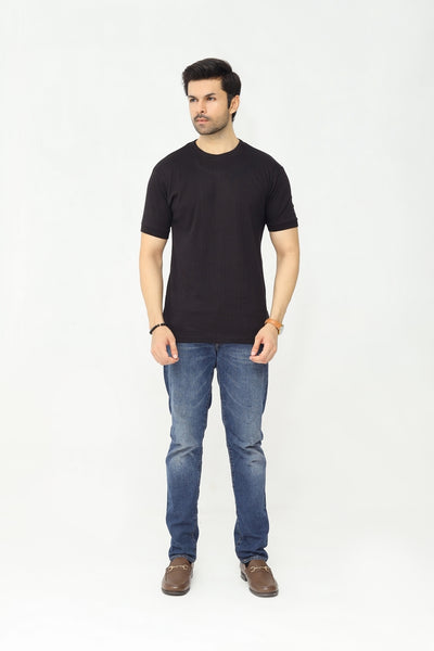 Drop Needle Knitted Tee | Deep Charcoal