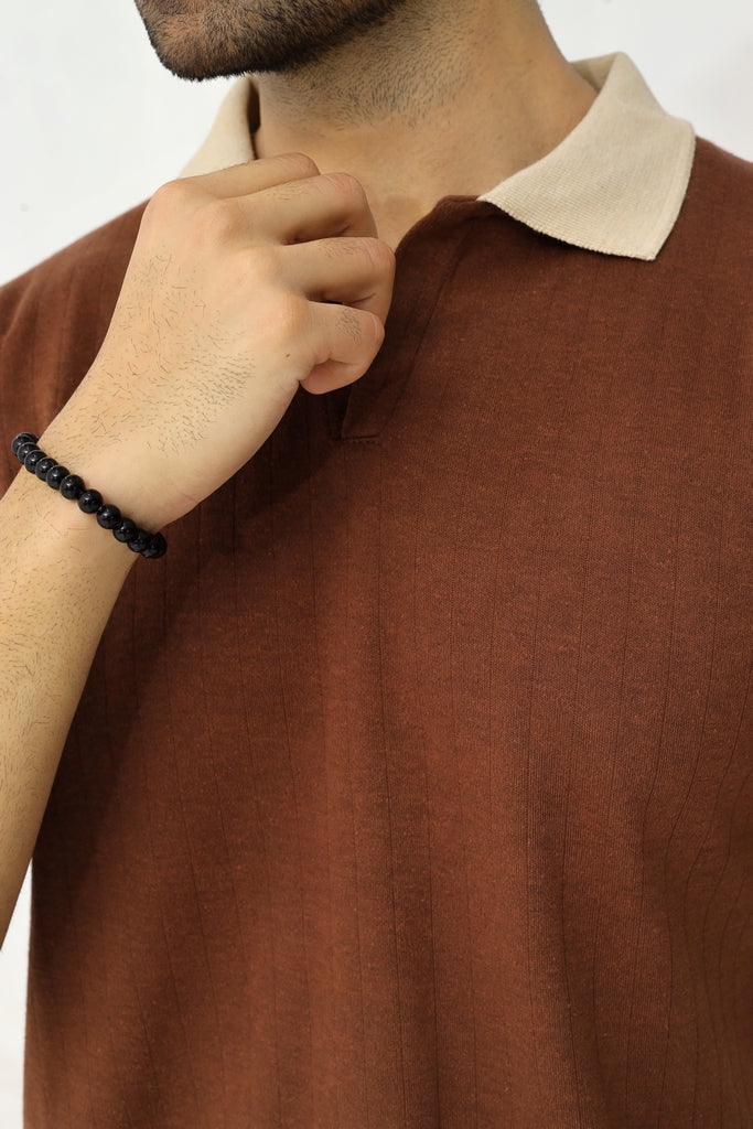 Drop Needle Contrast Polo | Brown