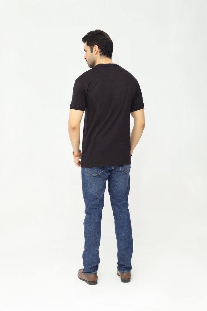 Drop Needle Knitted Tee | Deep Charcoal