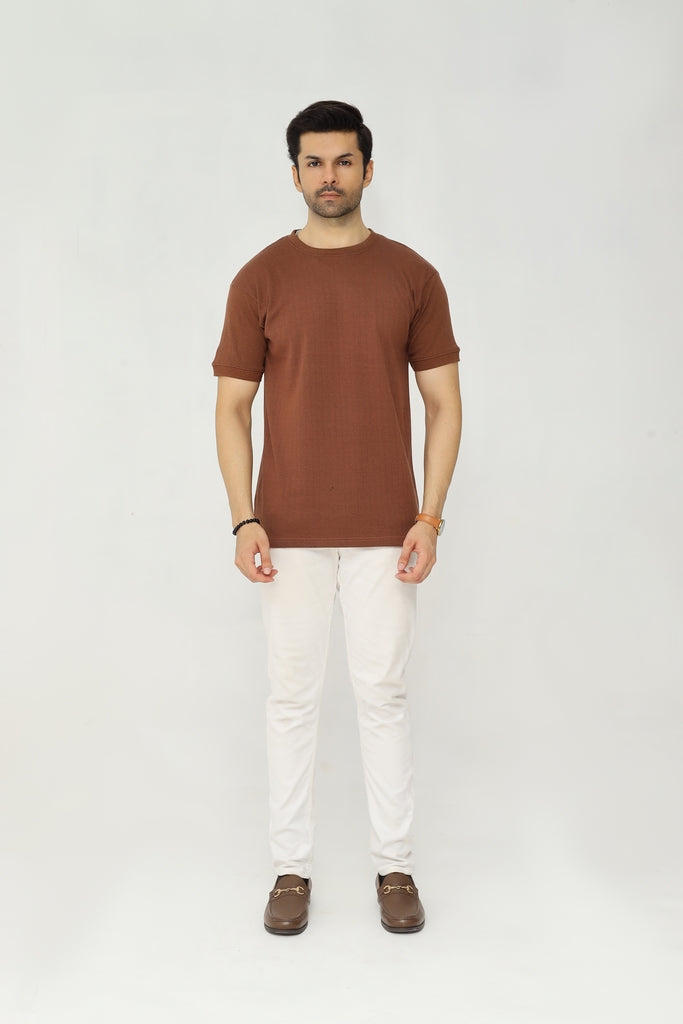Drop Needle Knitted Tee | Deep Olive
