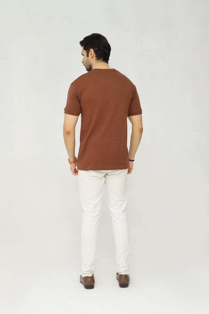 Drop Needle Knitted Tee | Earth Brown