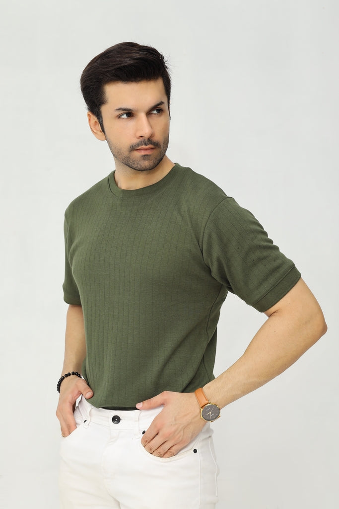 Drop Needle Knitted Tee | Deep Charcoal