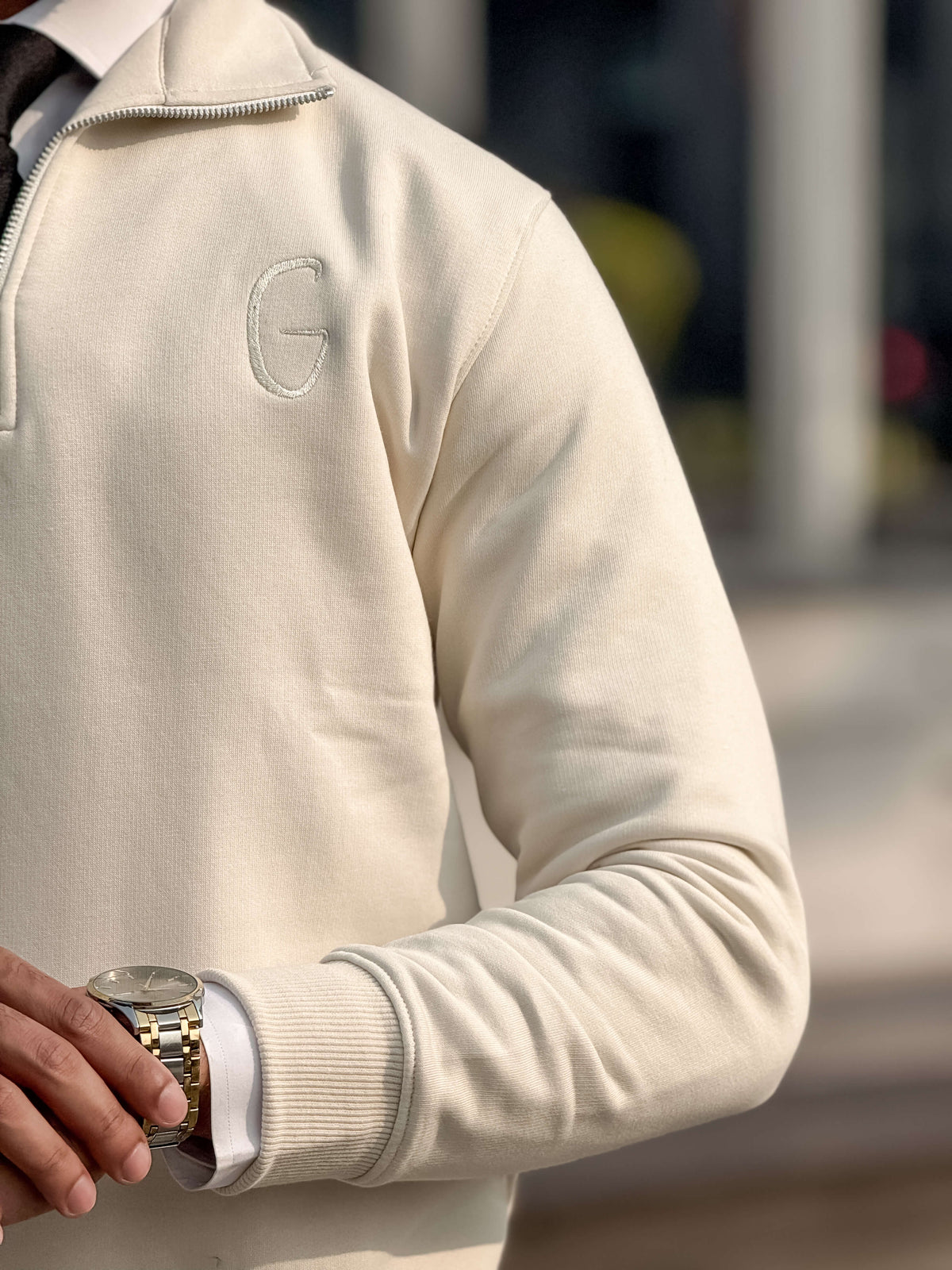 Signature Zipper Sweatshirt | Beige