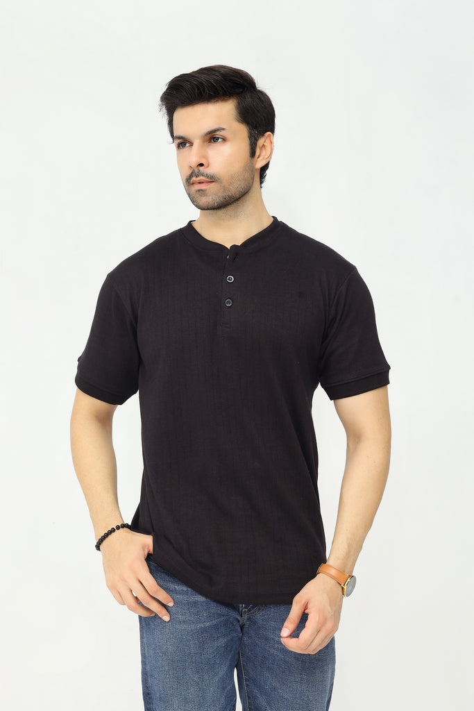 Knitted Henley Shirt | Deep Charcoal